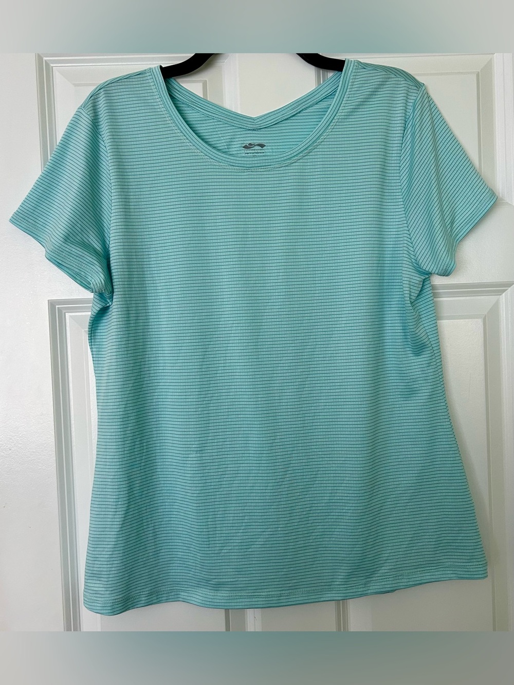 Cascade Sport Performance Short Sleeve Scoop Front V-Back Neck Top - Light Aqua